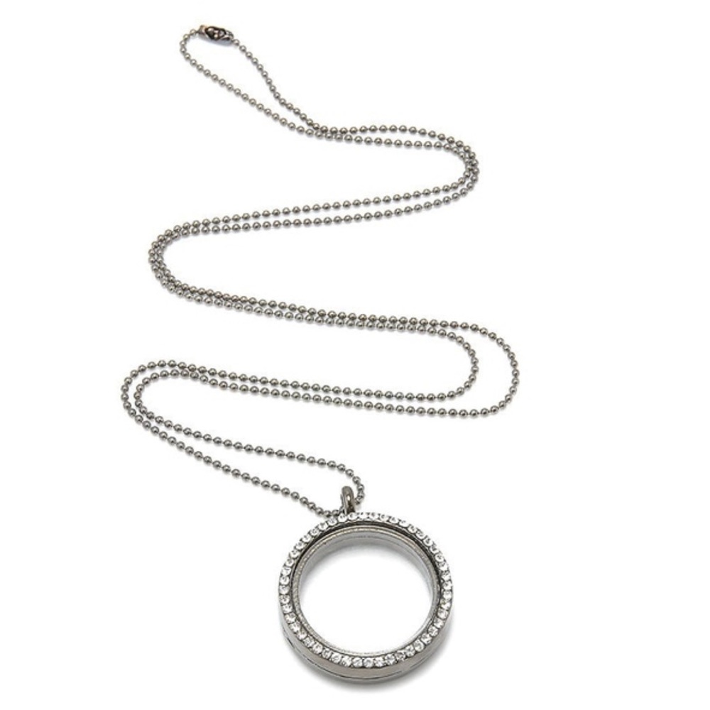 Dainty Gunmetal Floating Charm Locket Necklace
